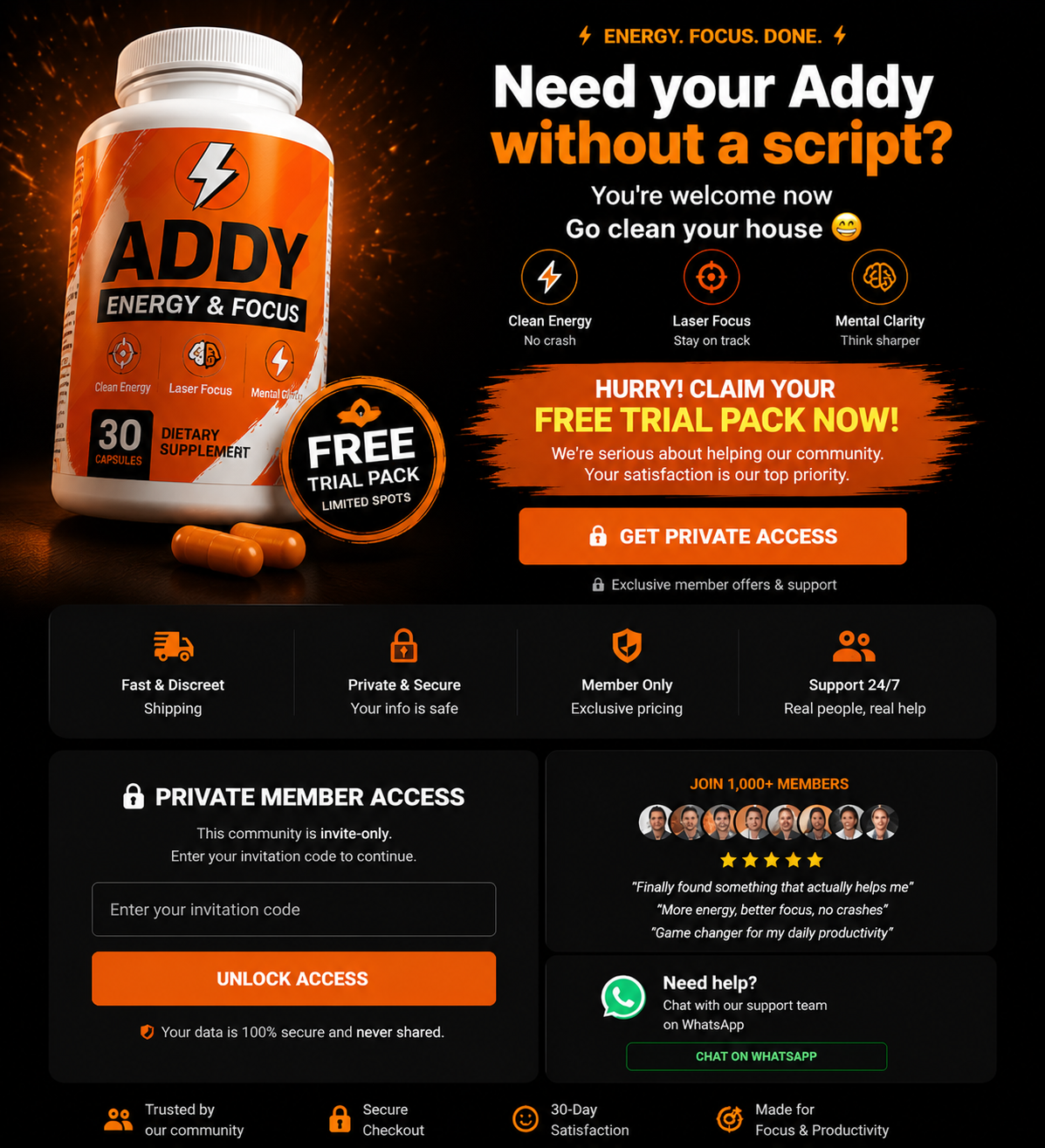 Addy Energy and Focus private member access offer